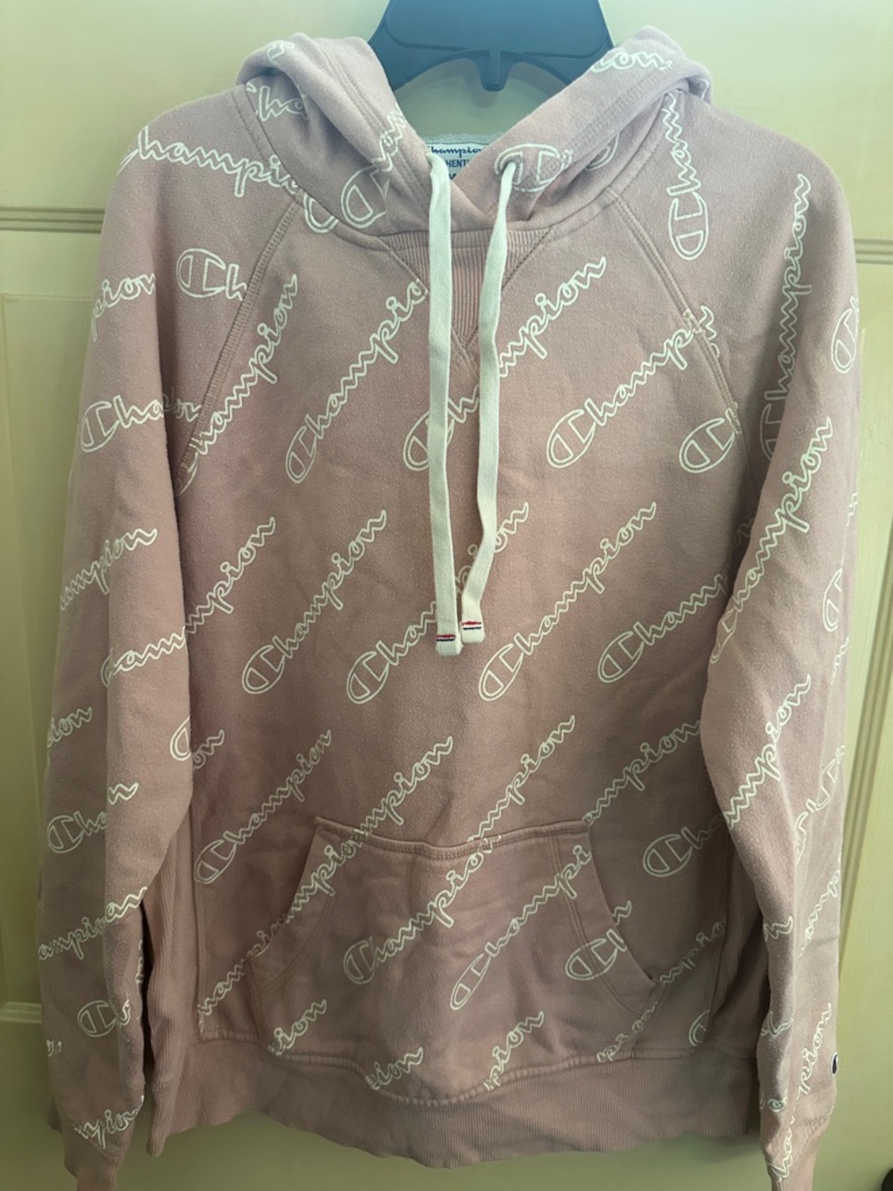 Champion Dusty Pink Allover Logo Pullover Hoodie